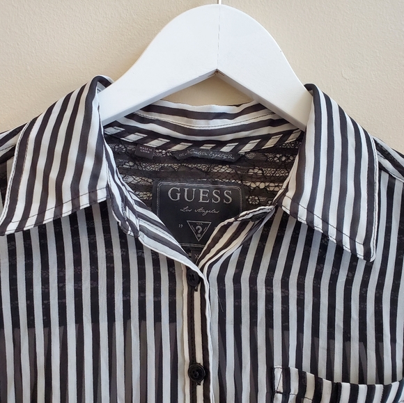 GUESS XS Black stripe shirt, flowy and lace back detail XS - Picture 11 of 12